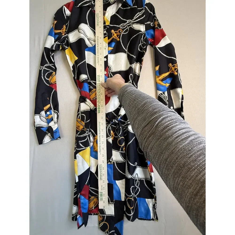 Lauren Ralph Lauren Nautical Silk Shirt Dress Women’s Size 2 Rope Flag Anchor - Picture 4 of 7